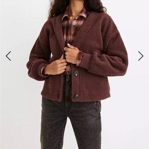 Madewell Re)sourced Fleece Crop Cardigan brown fuzzy sweater MB114